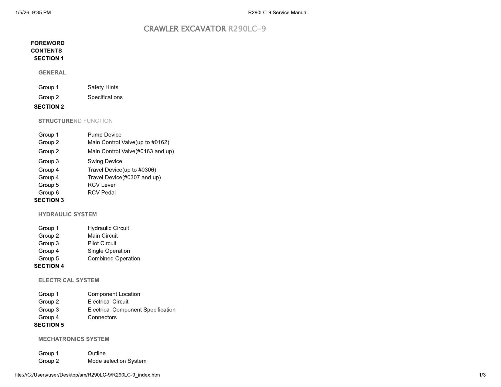 R290LC-9 Service Manual